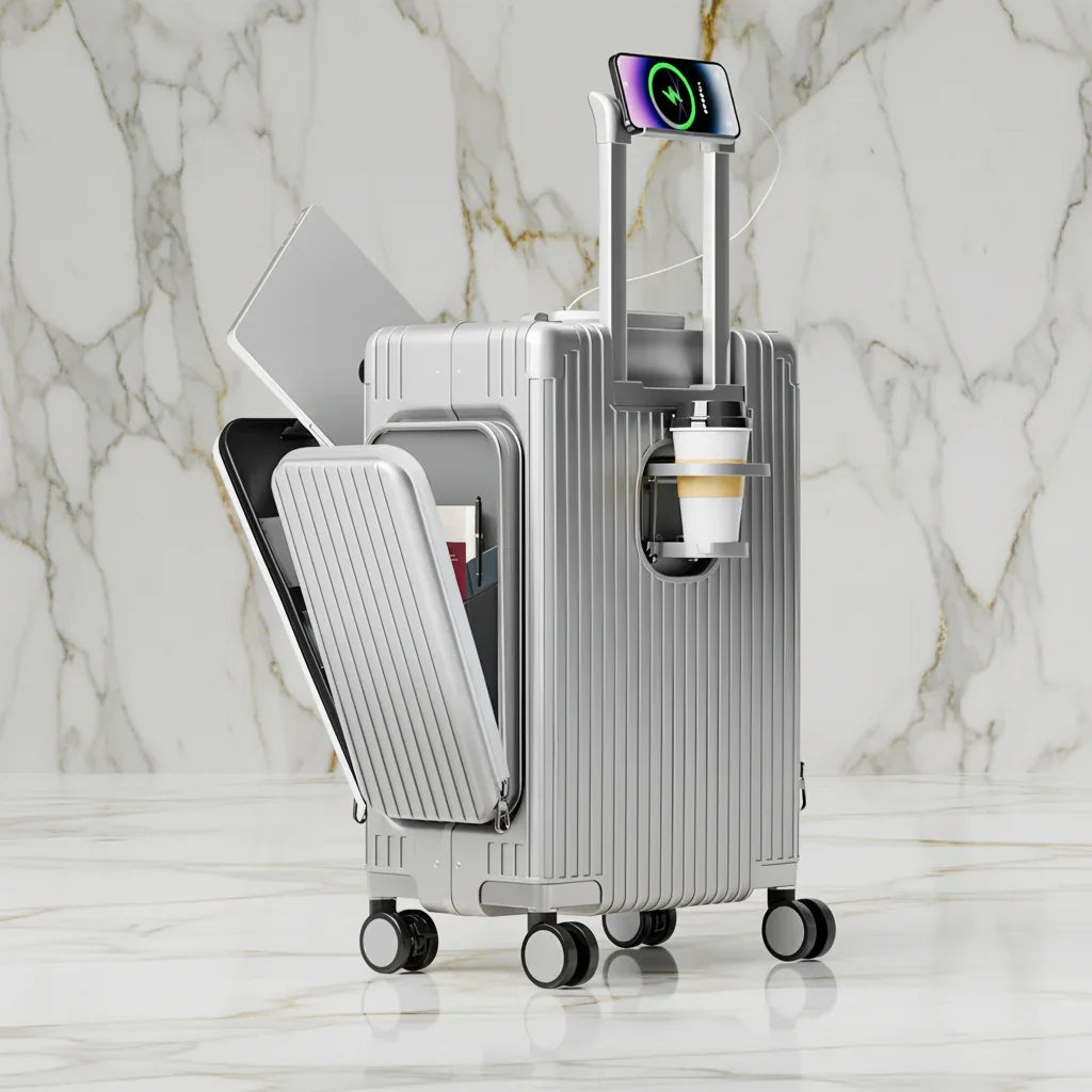 الحقيبة على خلفية رخامية بيضاء وذهبية