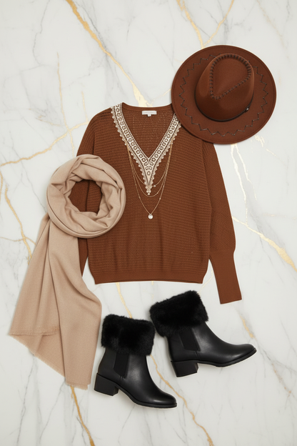 السويتر البني مع الإكسسوارات - أمامي