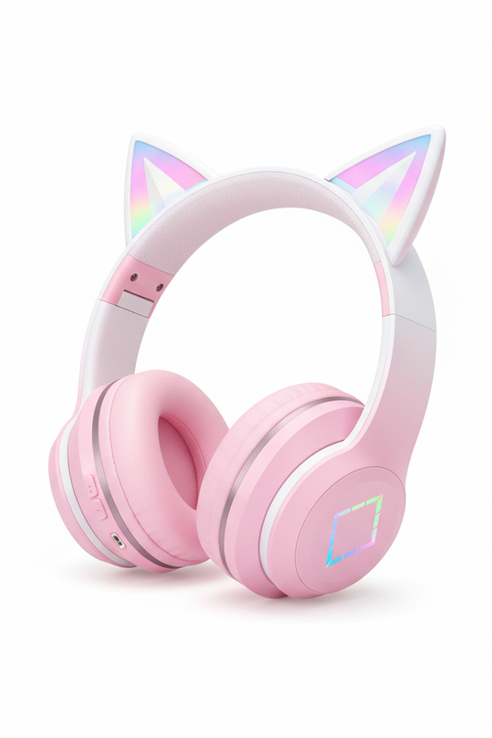 سماعة الرأس الوردية بخلفية بيضاء