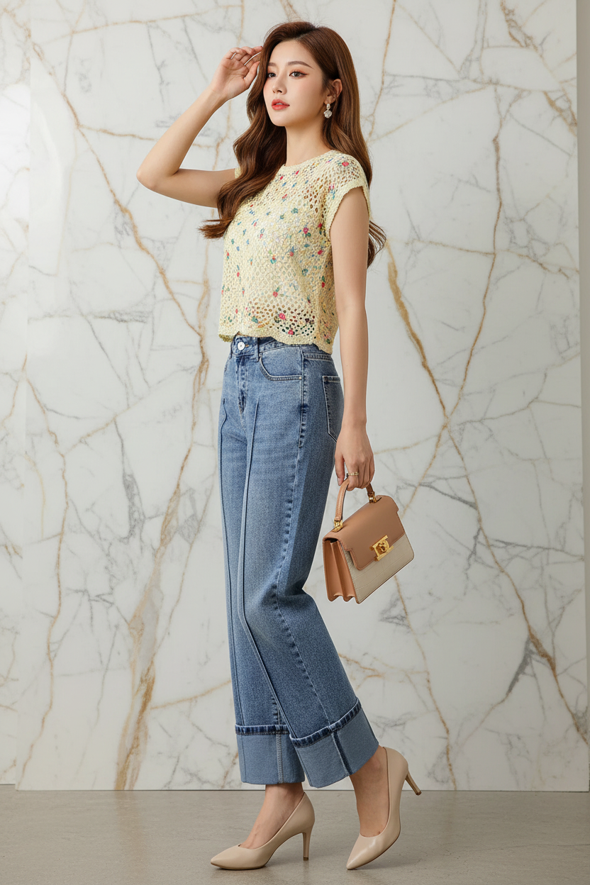 جينز خصر عالي - ثلاثي الأرباع