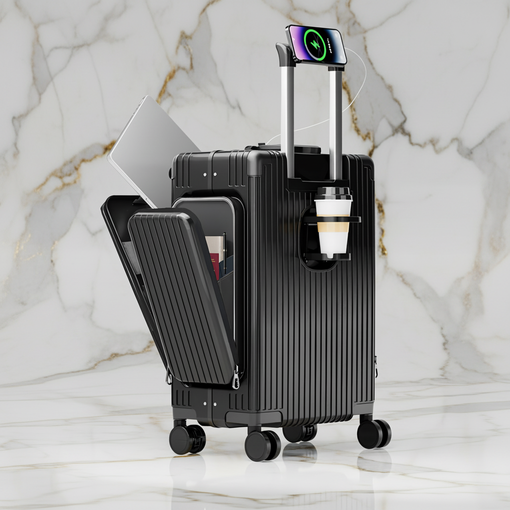 الحقيبة السوداء على خلفية رخامية