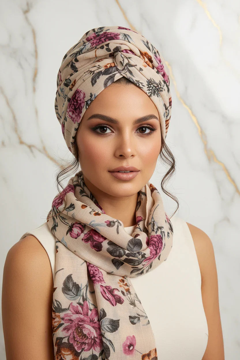 الشال ملفوف على الرأس بأسلوب التوربان