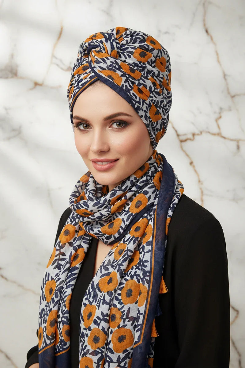 الشال ملفوف على الرأس بأسلوب التوربان