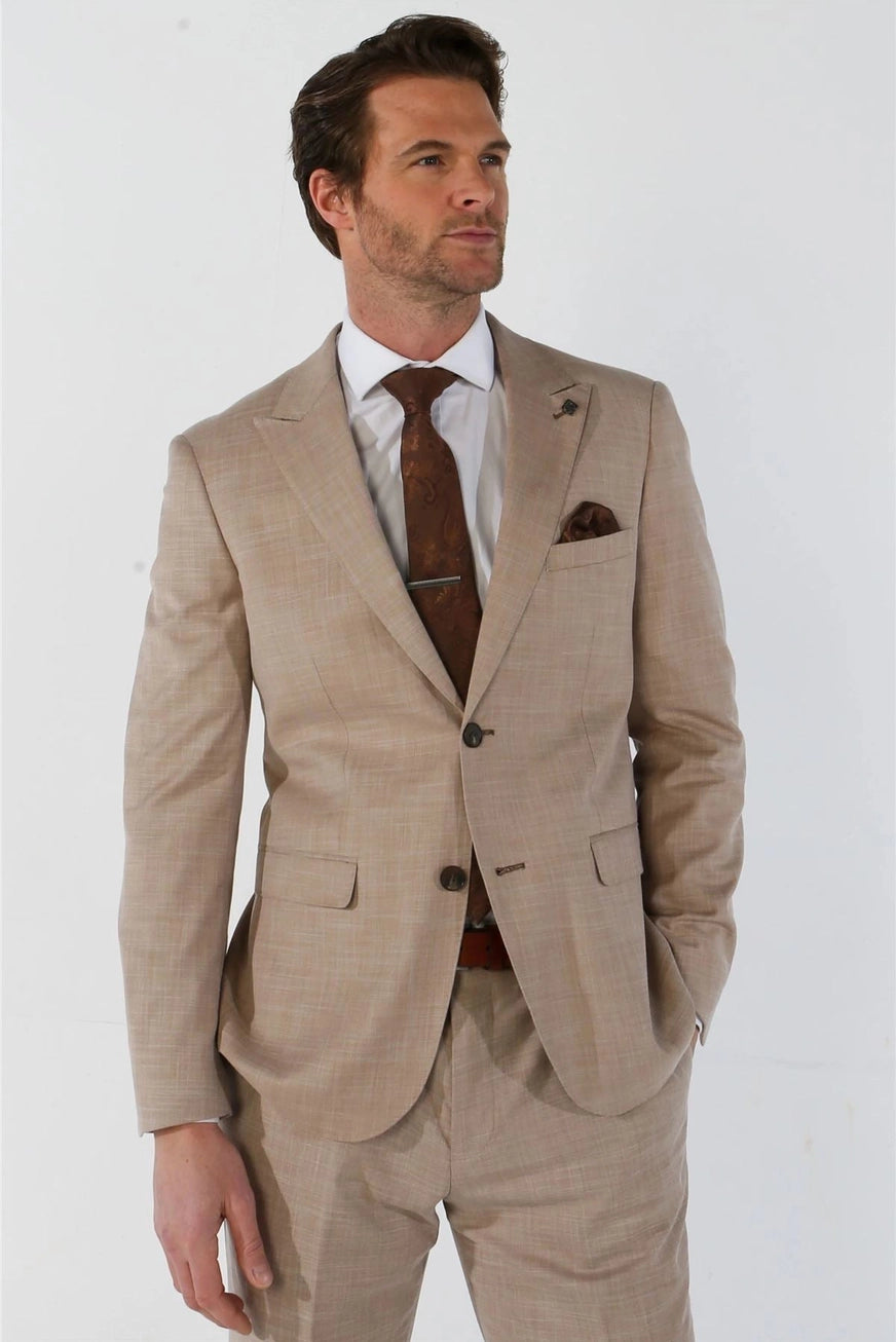 3 Piece Summer Wedding Fit Beige Suit