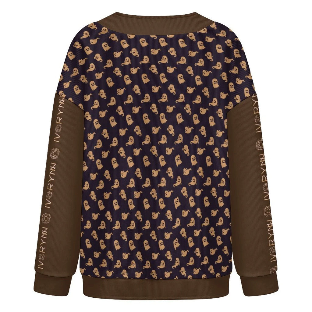 Halloween Ghost Drop Shoulder Knitted Café Noir Cardigan