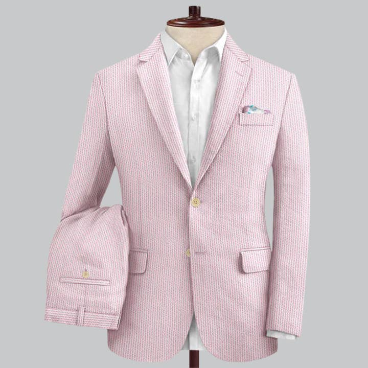 Ferrecci Men's Tan Slim Fit Two-Button Seersucker Suit Set for Formal Occasions