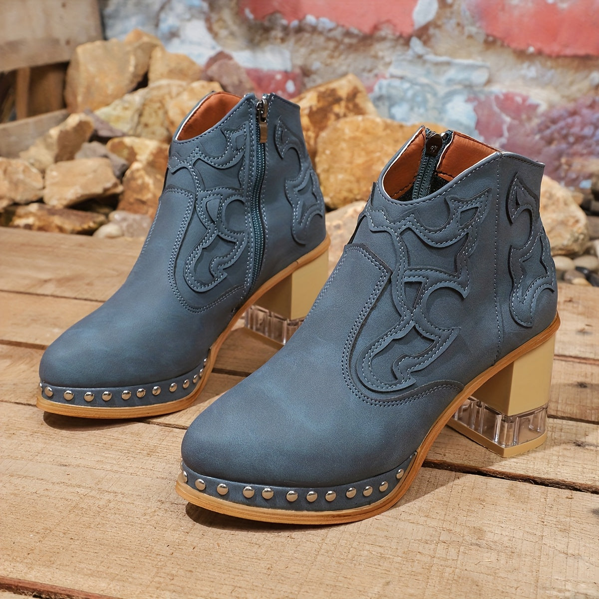 Elegant High Heels Chunky Royal Blue Platform Boot