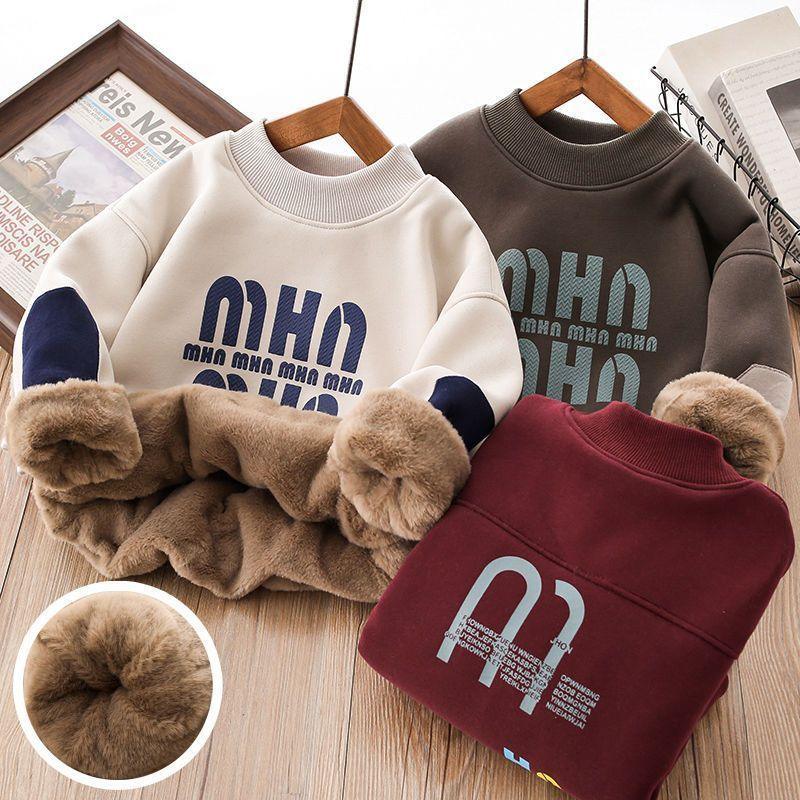 Thickened Faux Rabbit Puce Red Boys Fleece Sweater