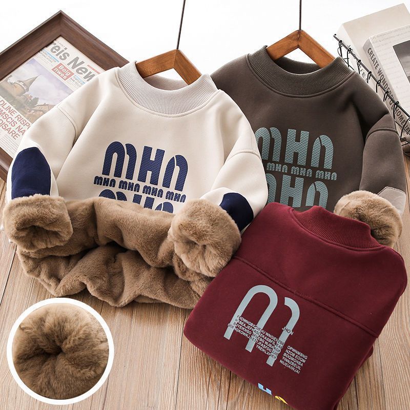 Thickened Faux Rabbit Camel Velvet Boys Fleece Sweater