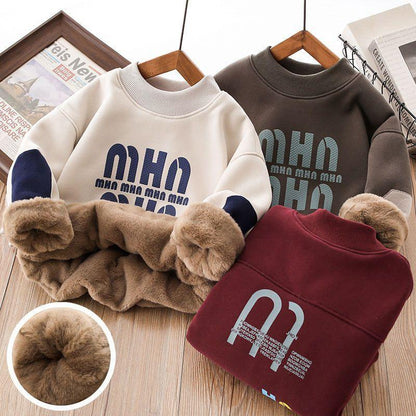 Thickened Faux Rabbit Camel Velvet Boys Fleece Sweater