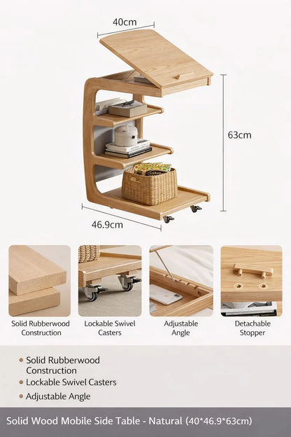 Solid Wood Movable Sofa Side Table