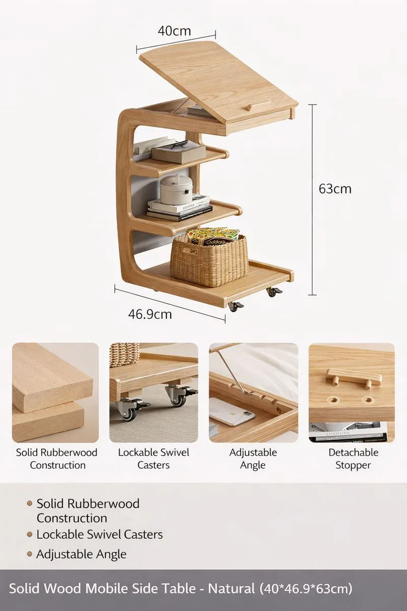Solid Wood Movable Sofa Side Table