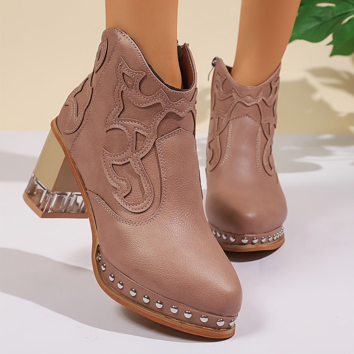 Elegant High Heels Chunky Pink Platform Boot