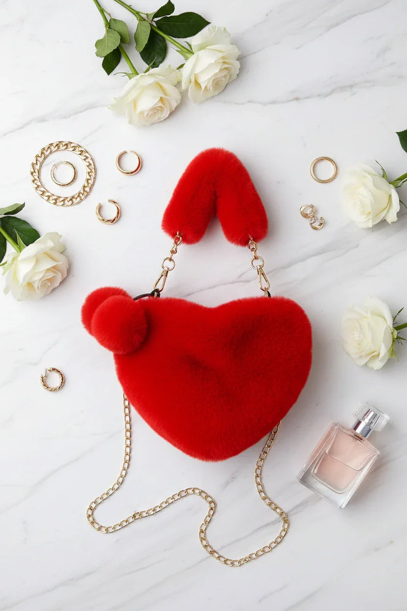 Korean Style Red Love Chain Fluff Bag