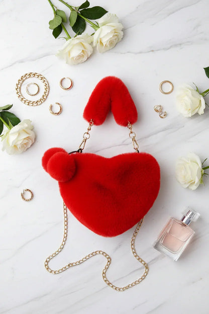 Korean Style Red Love Chain Fluff Bag