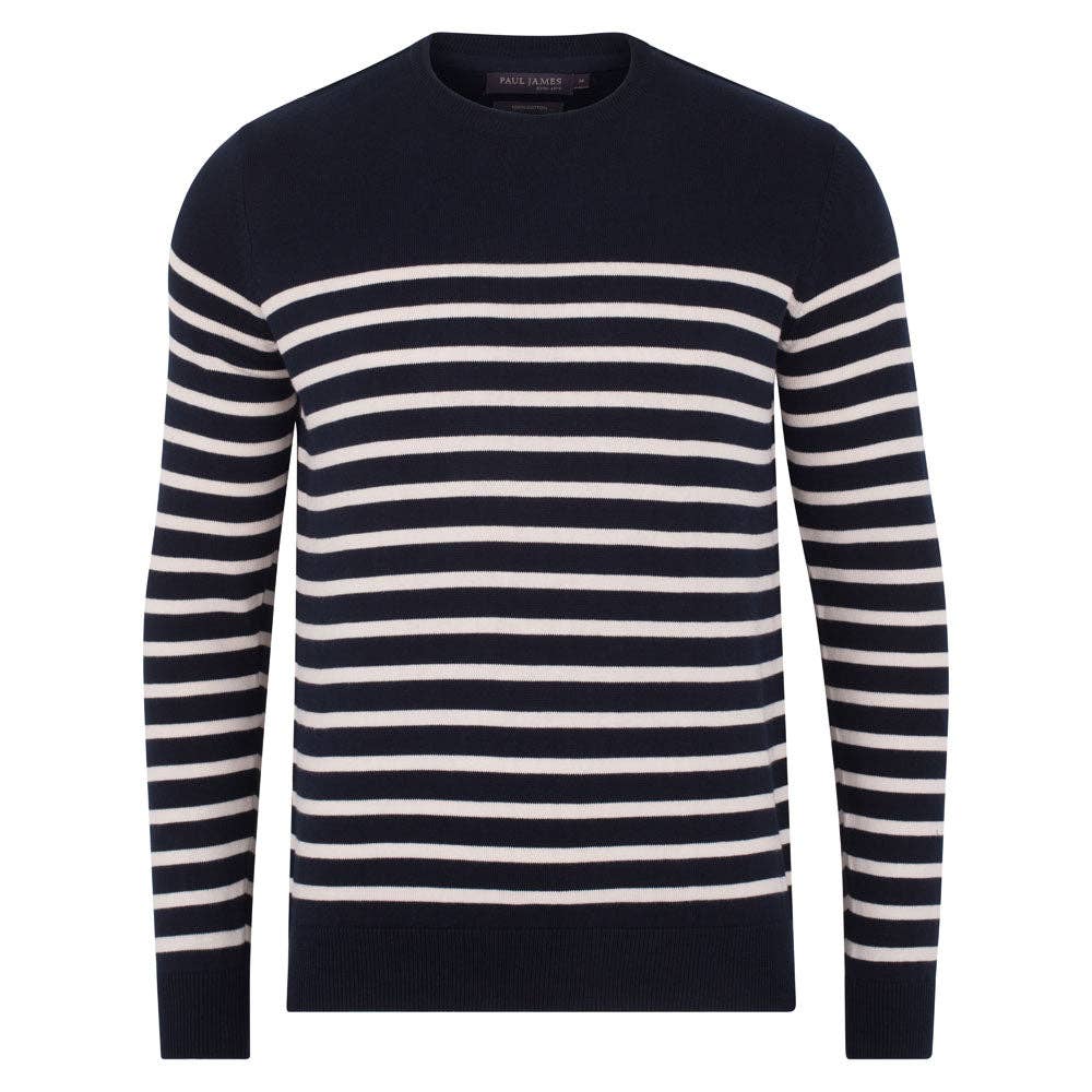 Men's Lightweight Cotton Striped Breton Sweater - Classic Crew Neck Knitwear