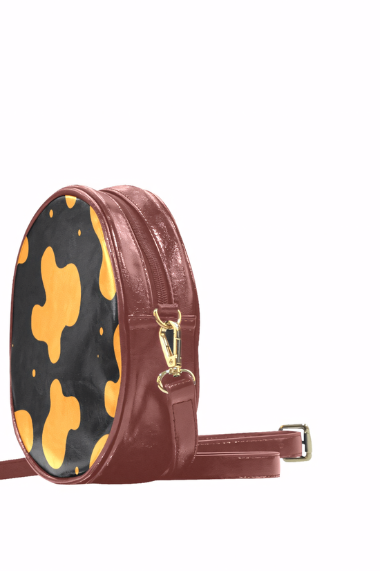 Orange Spots Round Brown Crossbody Bag