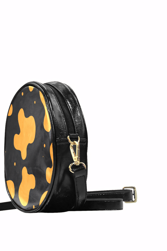 Orange Spots Round Black Crossbody Bag