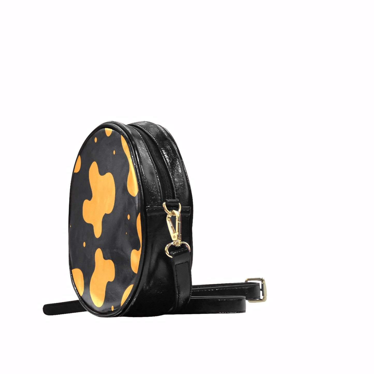 Orange Spots Round Black Crossbody Bag