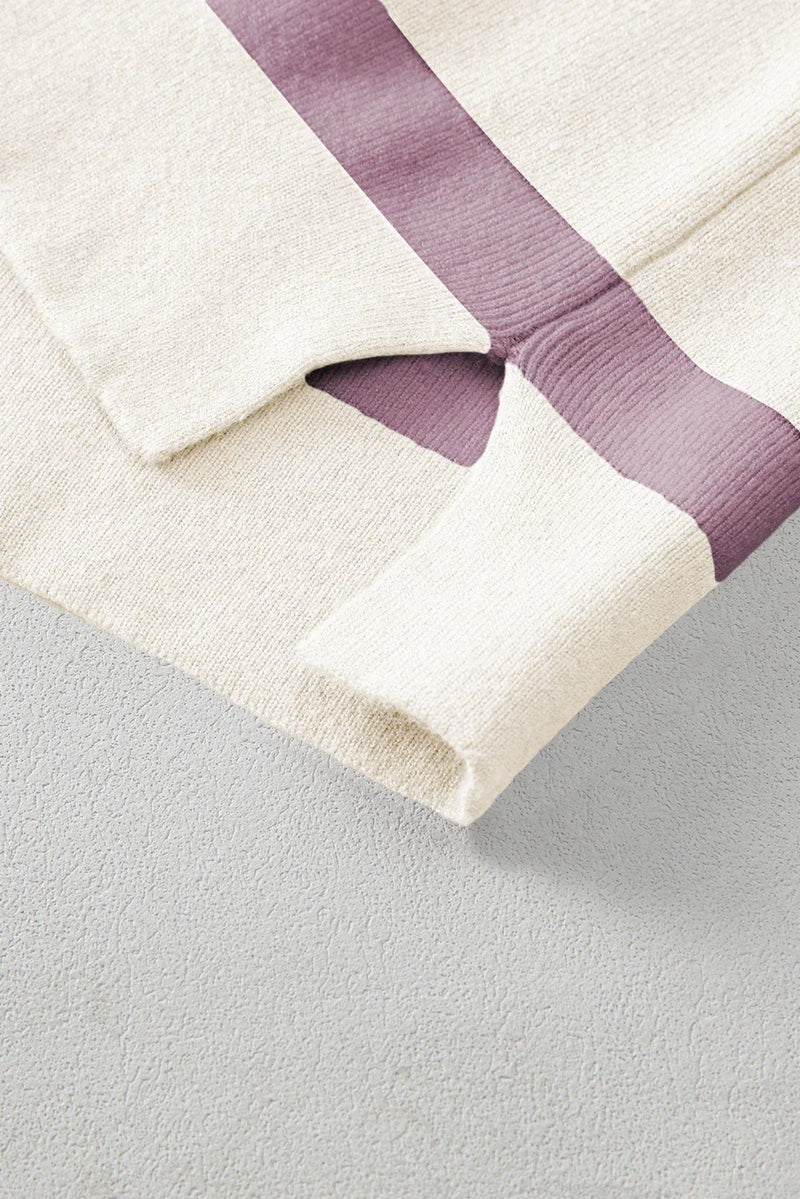 Striped Patchwork Drop Shoulder Blue Sweater