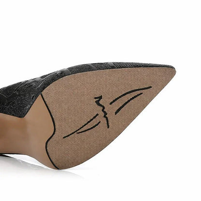 Embossed Snake Ultra High Heels Black Pumps