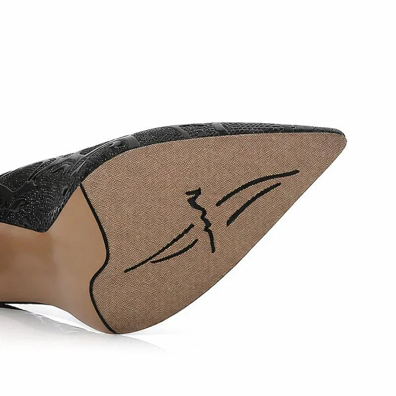 Embossed Snake Ultra High Heels Black Pumps