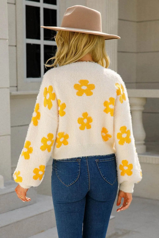 Angel Wings Floral Open Front Fuzzy Cardigan - IVORYNN