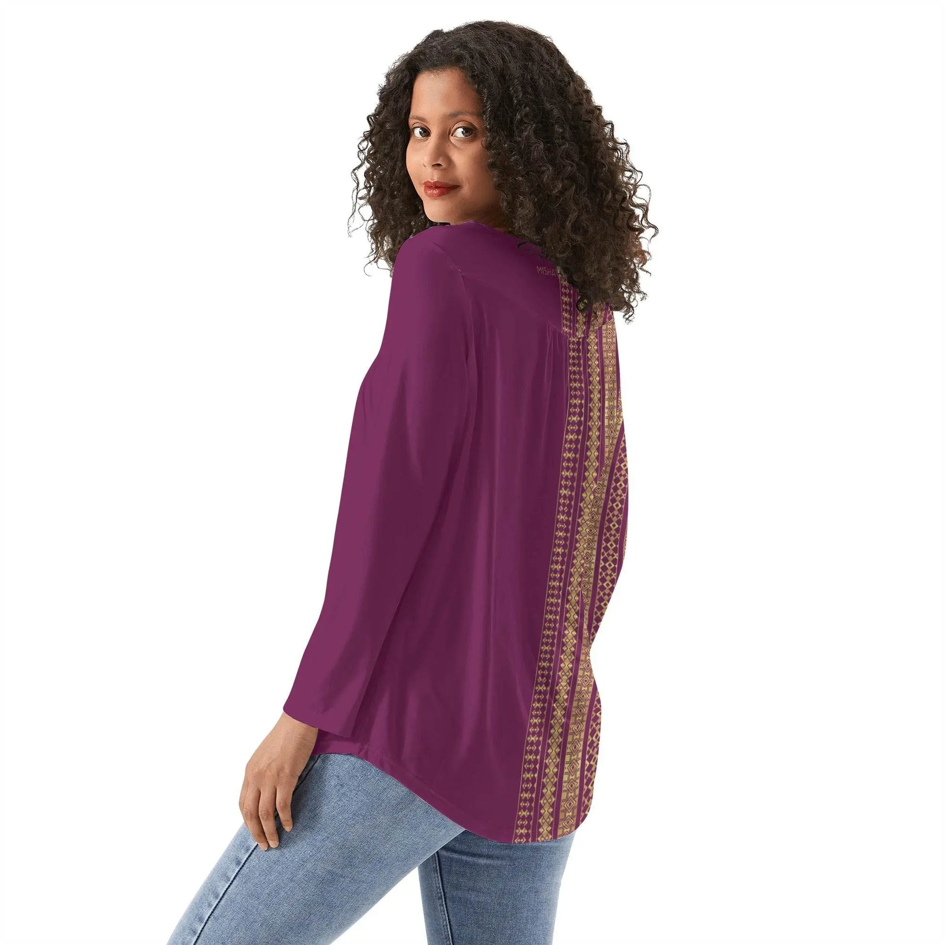 Babydoll Pattern Venetian Red Casual Neck Top - IVORYNN
