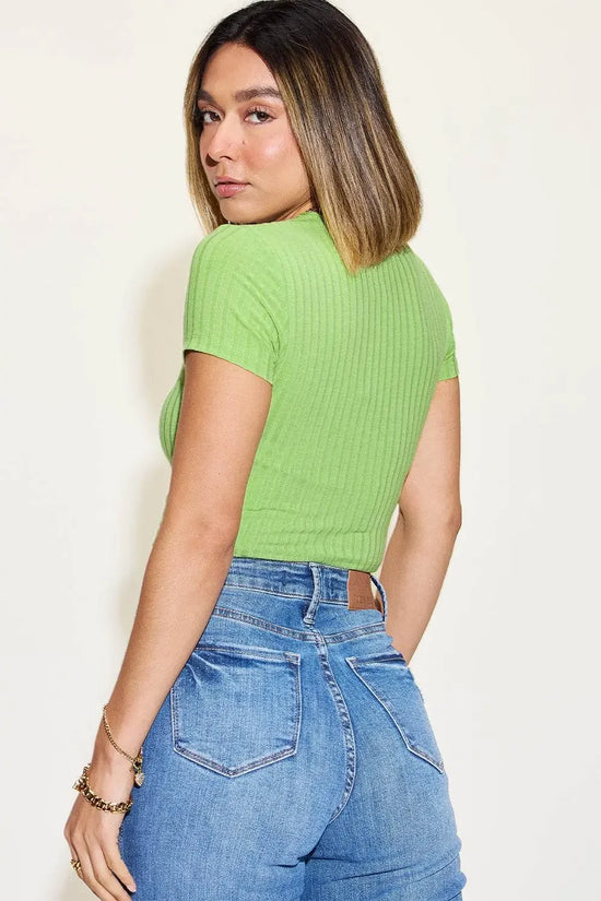 Basic Bae Ribbed Round Neck Crop Top - IVORYNN