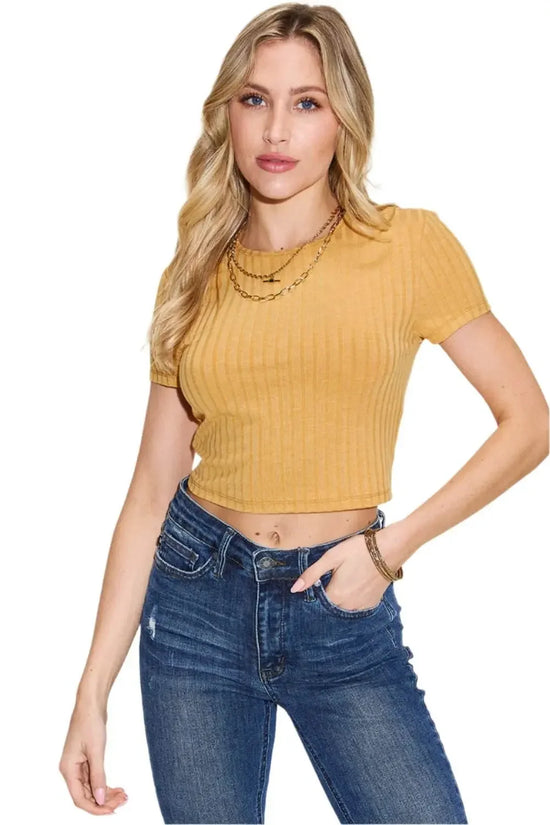 Basic Bae Ribbed Round Neck Crop Top - IVORYNN