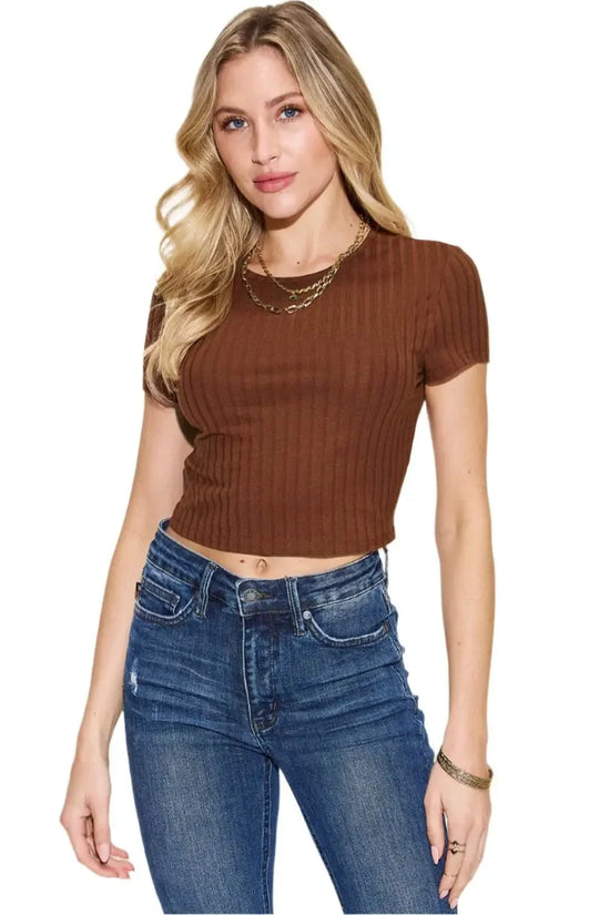 Basic Bae Ribbed Round Neck Crop Top - IVORYNN