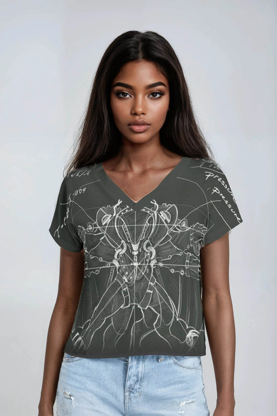 Batwing Sleeve V-Neck Top - Dark Green - IVORYNN