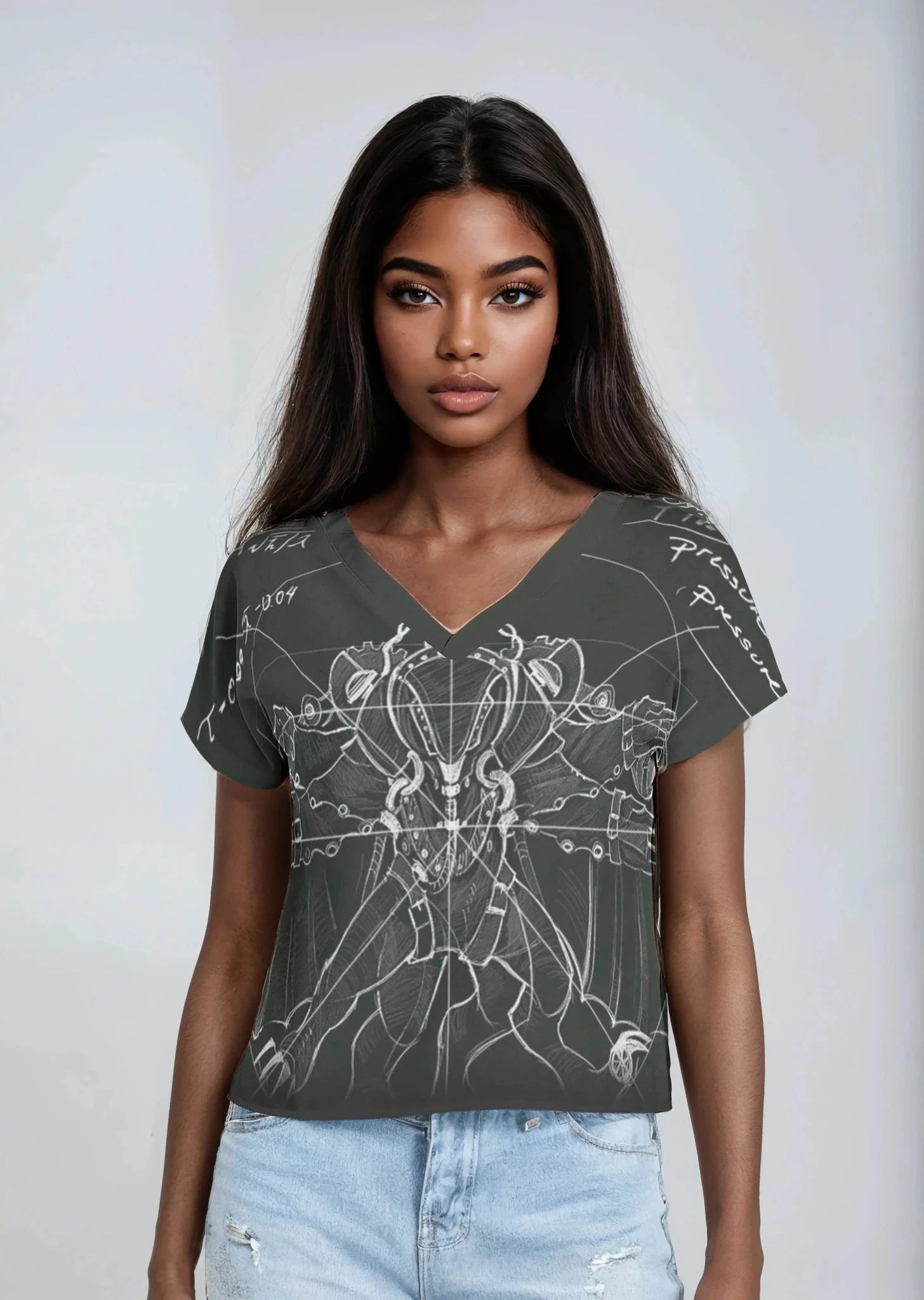 Batwing Sleeve V-Neck Top - Dark Green - IVORYNN