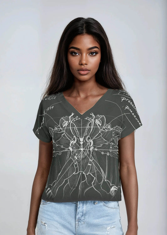 Batwing Sleeve V-Neck Top - Dark Green