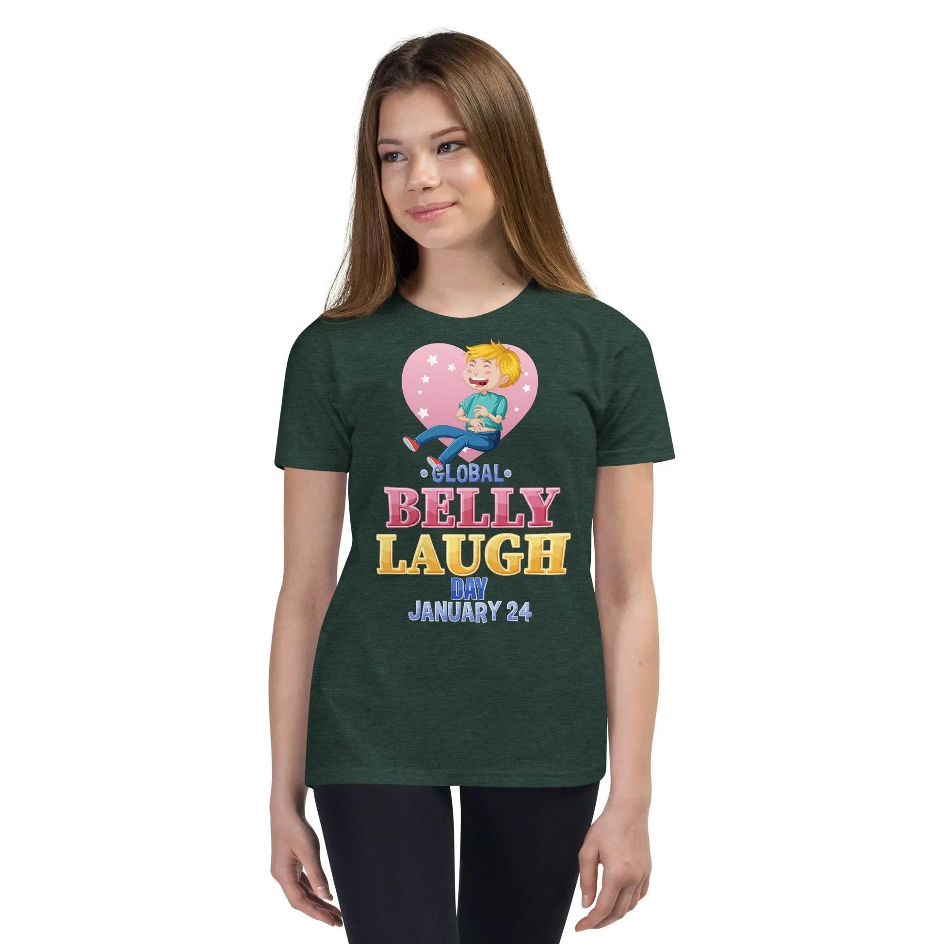 Belly Laugh Youth Short Sleeve Green and white T-Shirt - IVORYNN
