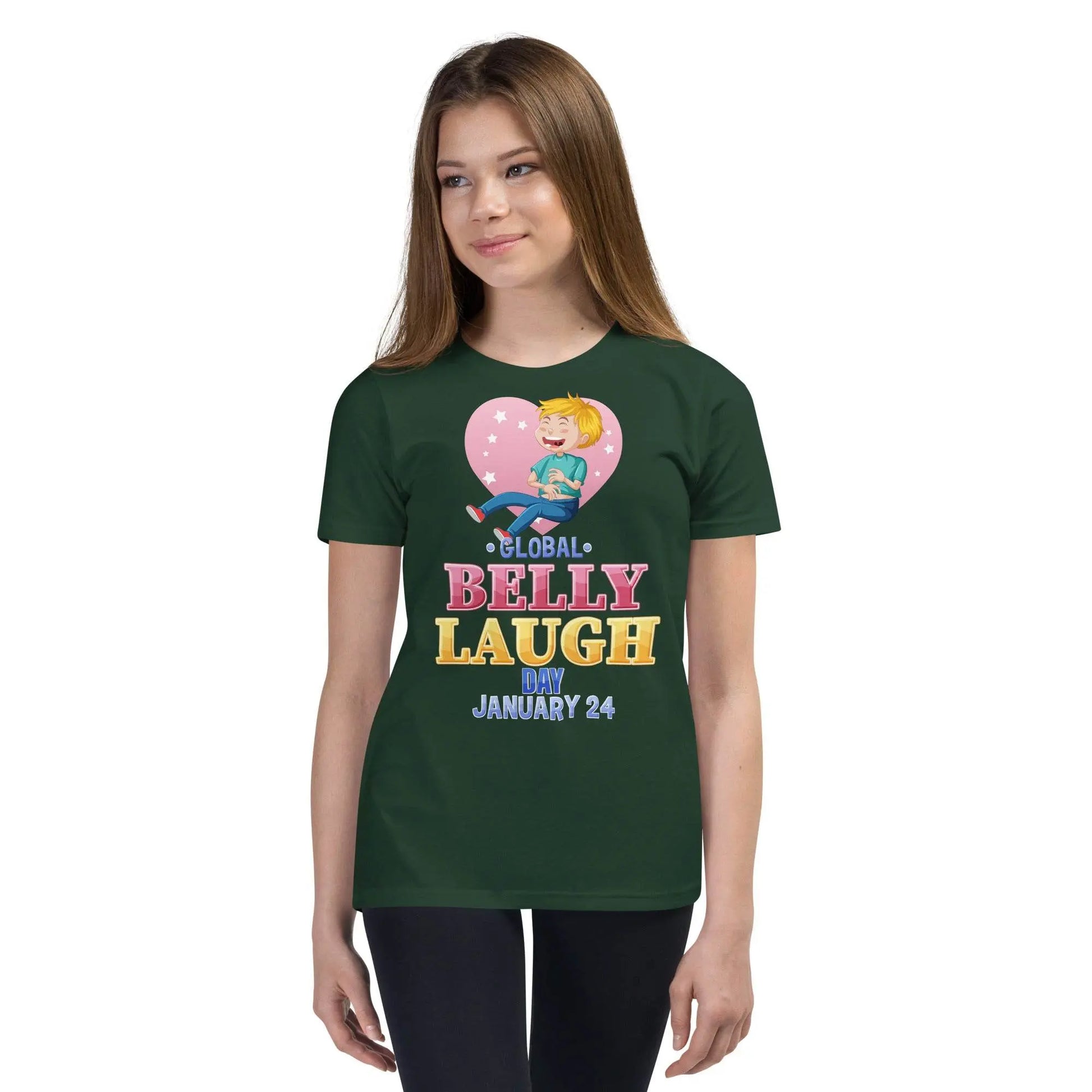 Belly Laugh Youth Short Sleeve Green and white T-Shirt - IVORYNN