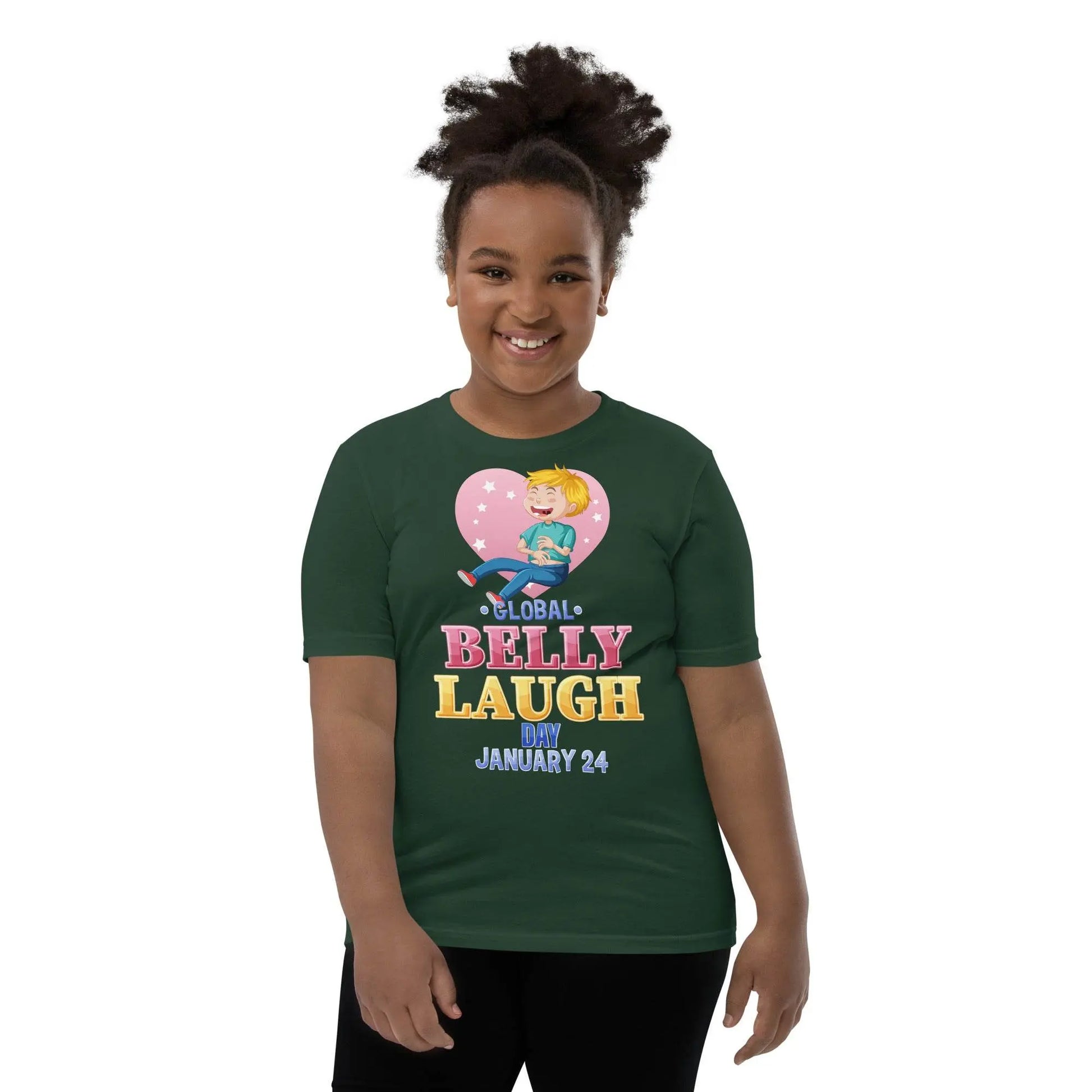 Belly Laugh Youth Short Sleeve Green and white T-Shirt - IVORYNN