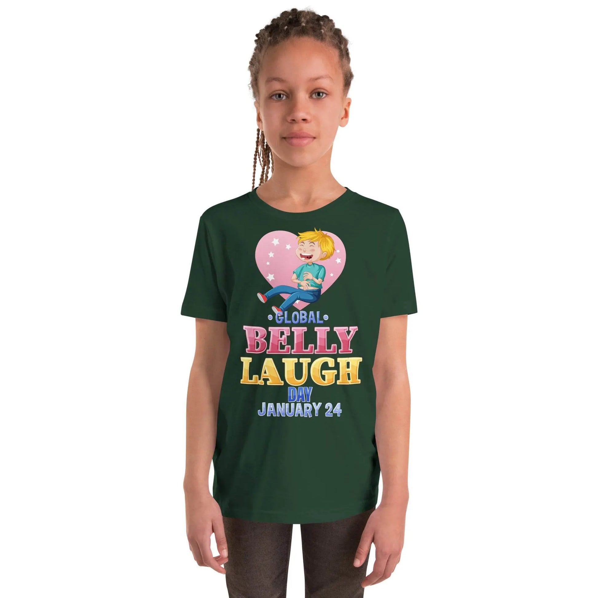 Belly Laugh Youth Short Sleeve Green and white T-Shirt - IVORYNN
