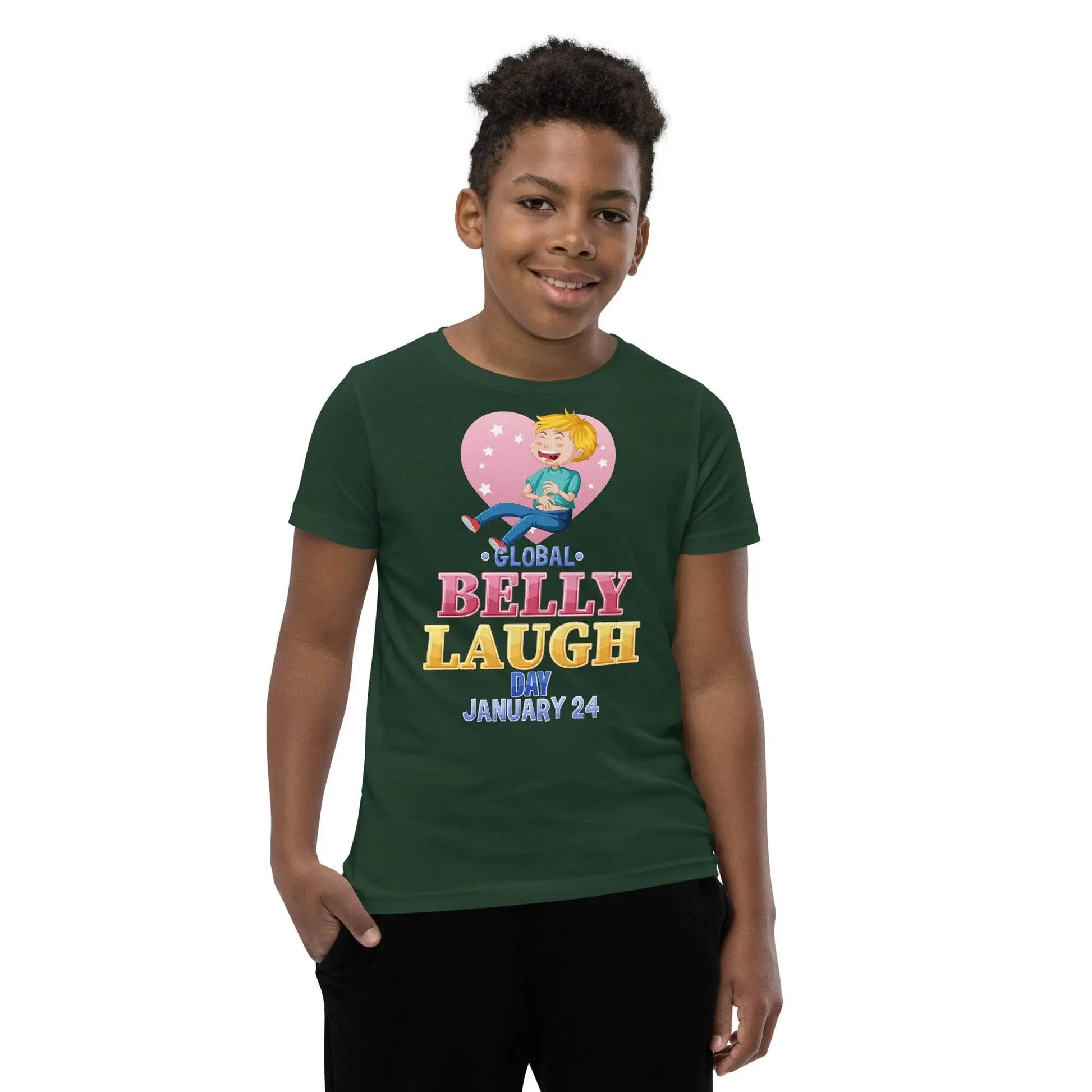 Belly Laugh Youth Short Sleeve Green and white T-Shirt - IVORYNN