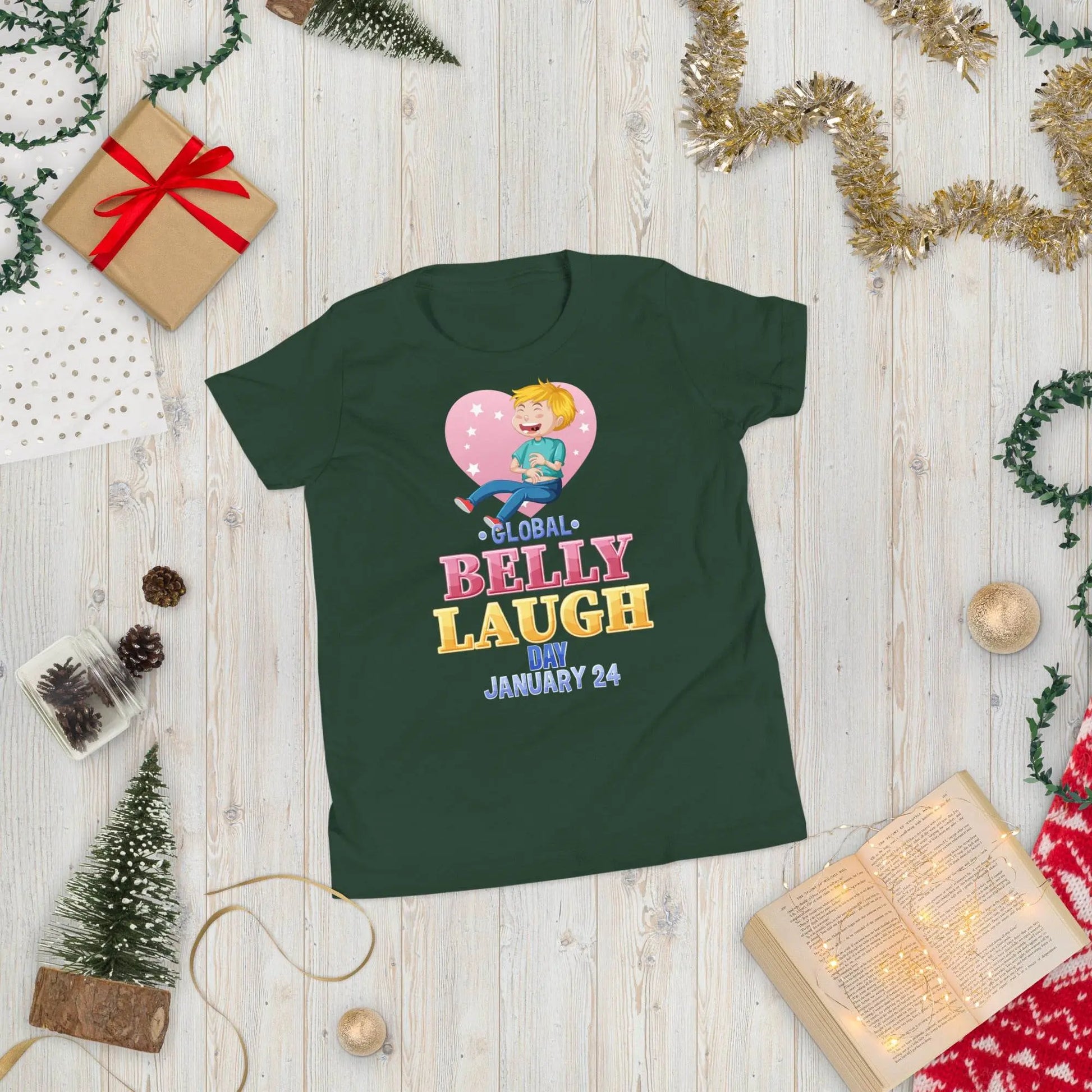 Belly Laugh Youth Short Sleeve Green and white T-Shirt - IVORYNN