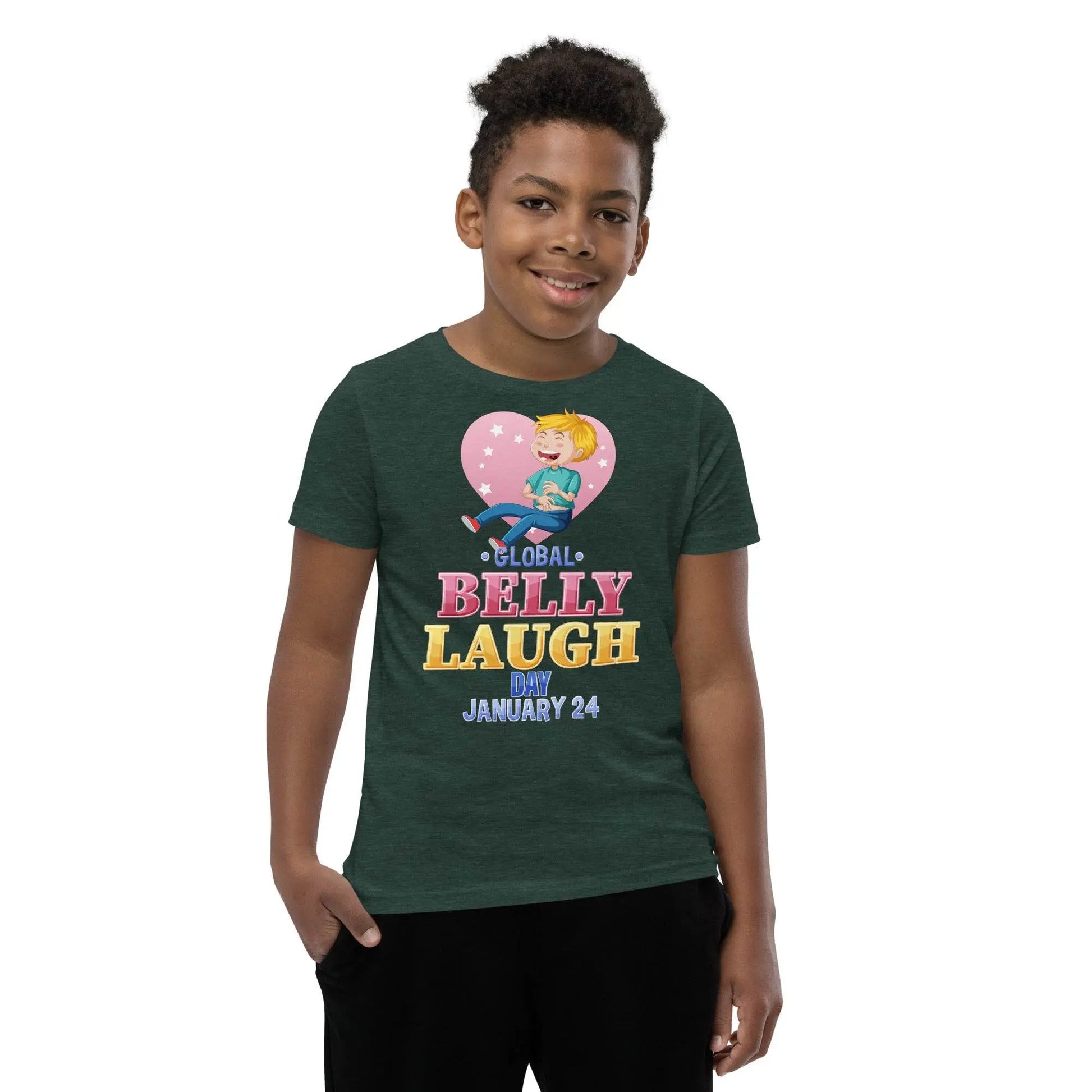 Belly Laugh Youth Short Sleeve Green and white T-Shirt - IVORYNN