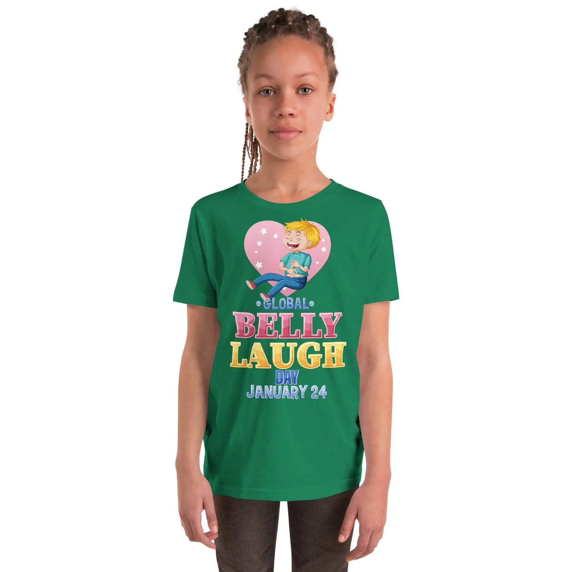 Belly Laugh Youth Short Sleeve Green and white T-Shirt - IVORYNN