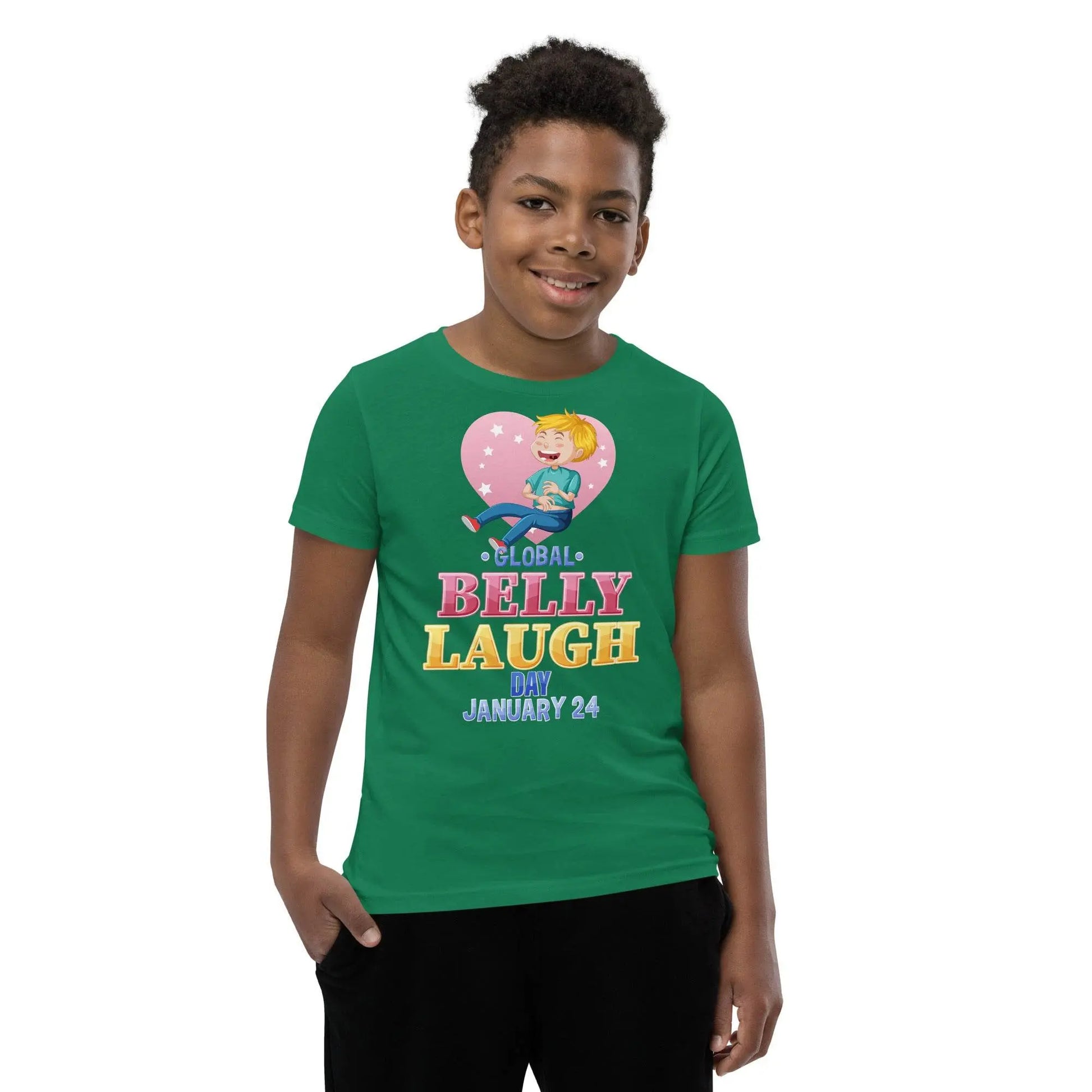 Belly Laugh Youth Short Sleeve Green and white T-Shirt - IVORYNN
