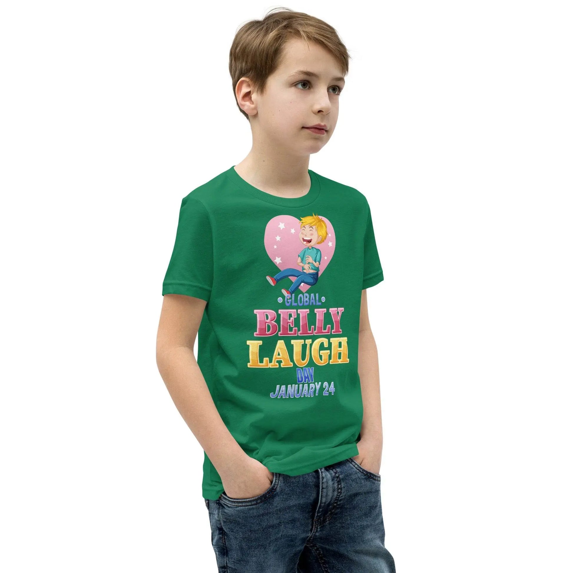 Belly Laugh Youth Short Sleeve Green and white T-Shirt - IVORYNN