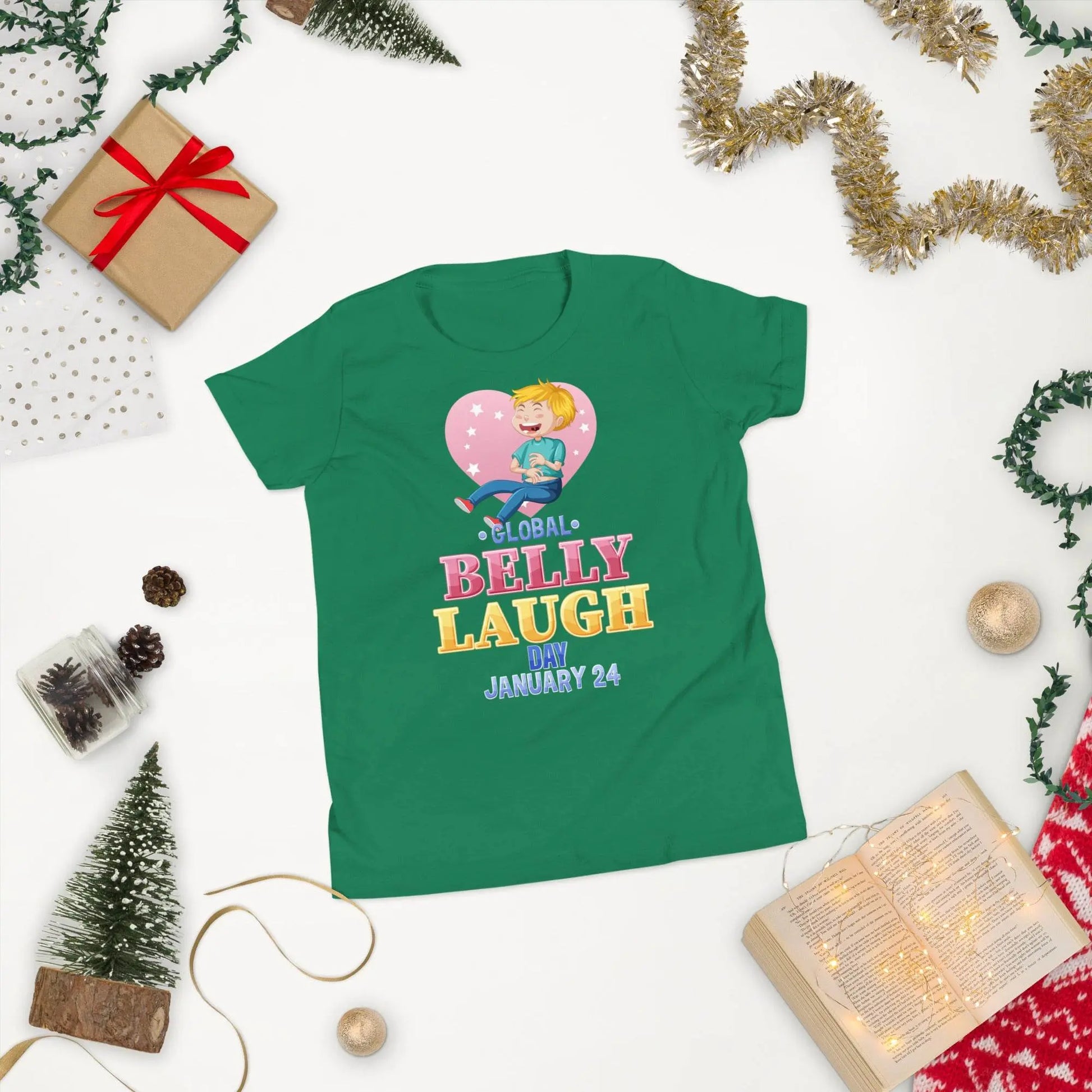Belly Laugh Youth Short Sleeve Green and white T-Shirt - IVORYNN