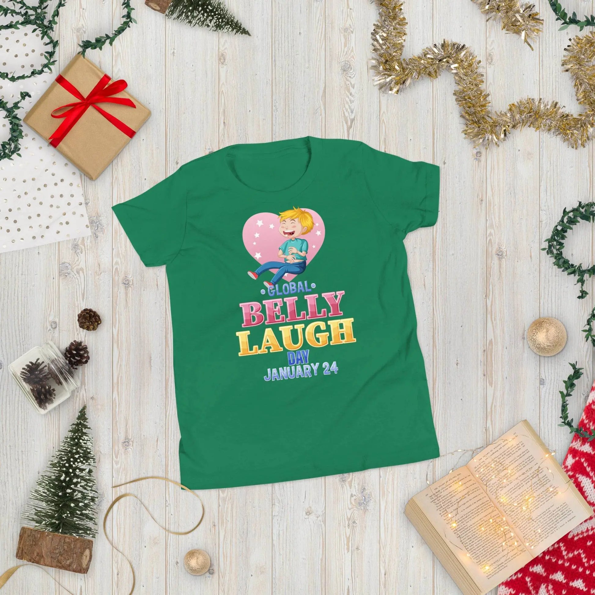 Belly Laugh Youth Short Sleeve Green and white T-Shirt - IVORYNN