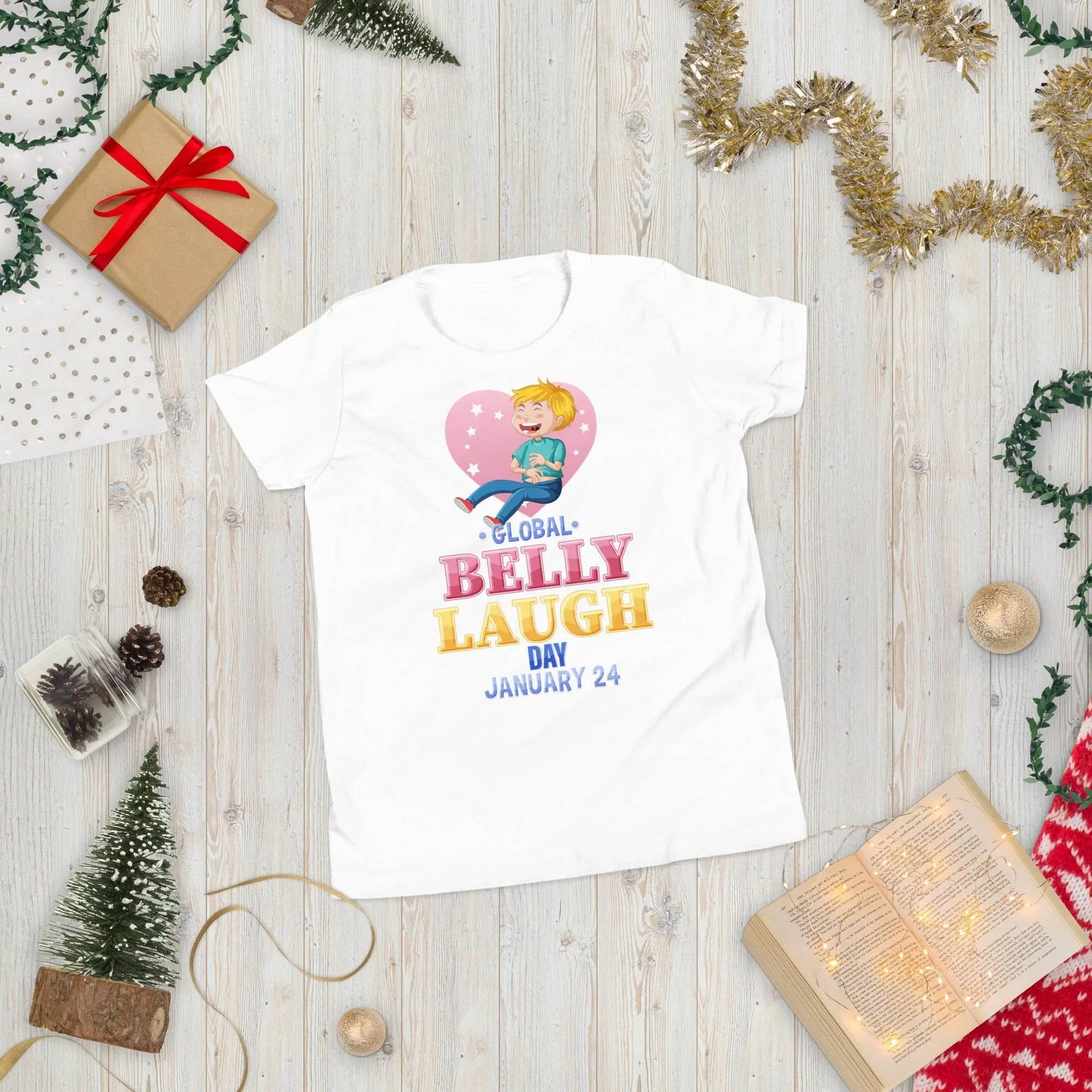 Belly Laugh Youth Short Sleeve Green and white T-Shirt - IVORYNN