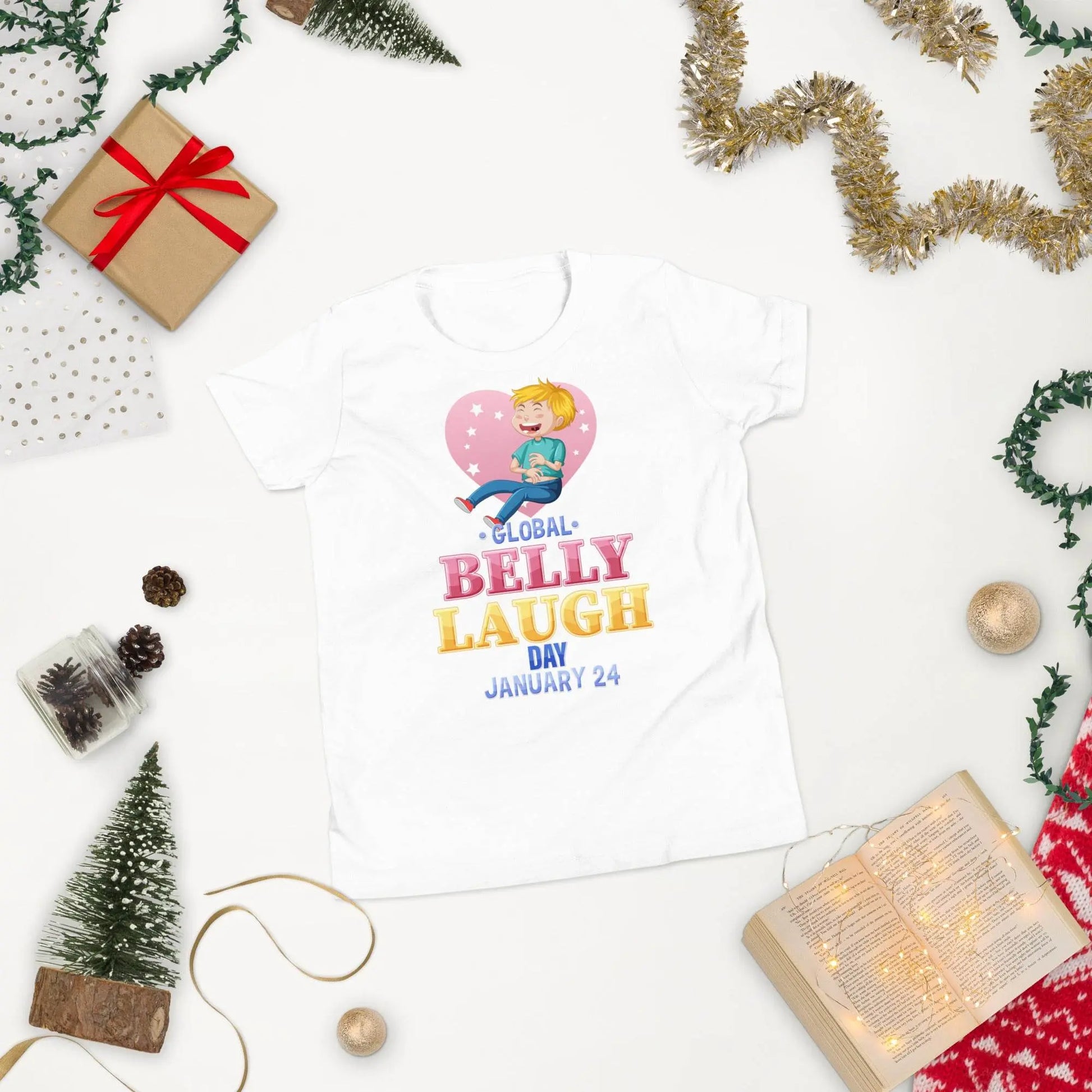 Belly Laugh Youth Short Sleeve Green and white T-Shirt - IVORYNN