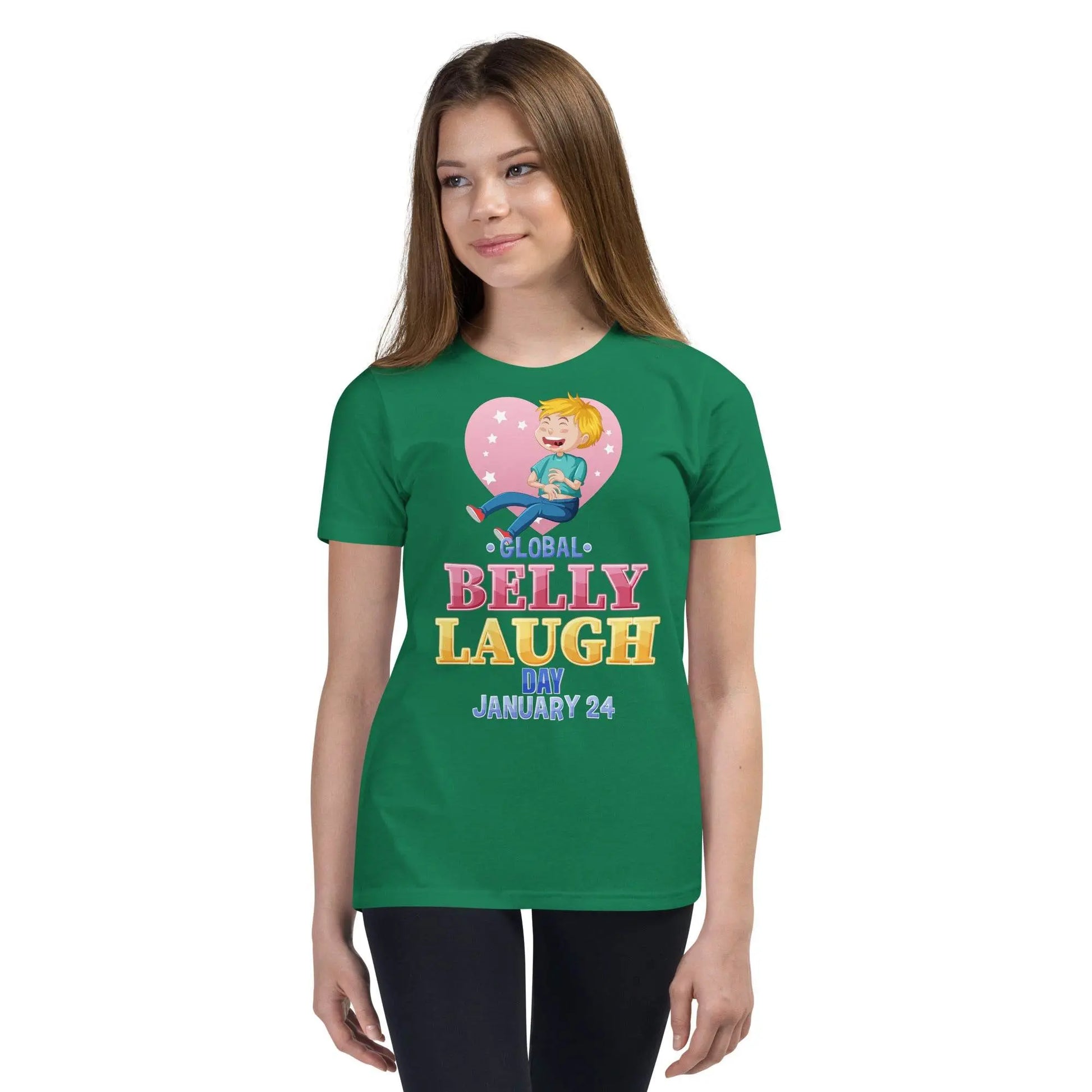 Belly Laugh Youth Short Sleeve Green and white T-Shirt - IVORYNN