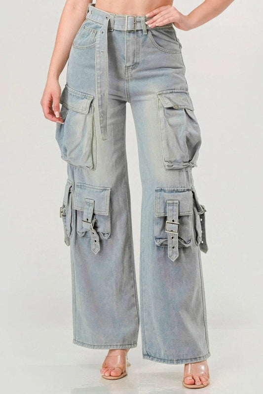 Belted Denim Cargo Luxury Jean